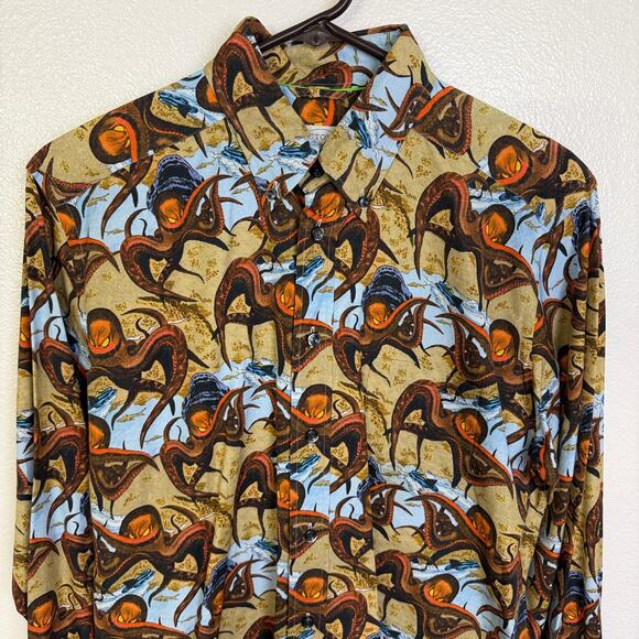 Eton Dress Shirt Mens 39 Medium Slim Fit Tan Long Sleeve Button Up Octopus - Picture 3 of 11